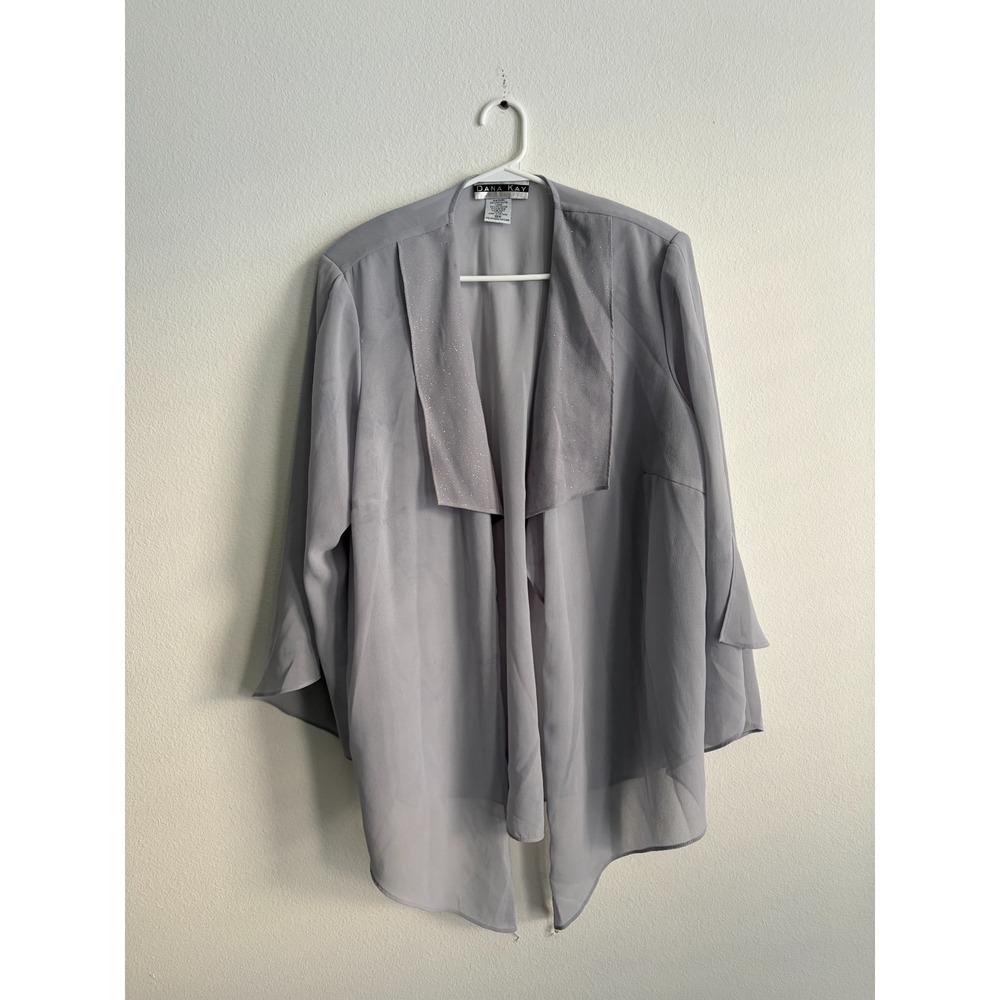 DANA KAY Sheer Cardigan Duster Women 18W Light Gray Sheer Chiffon Open Front Top